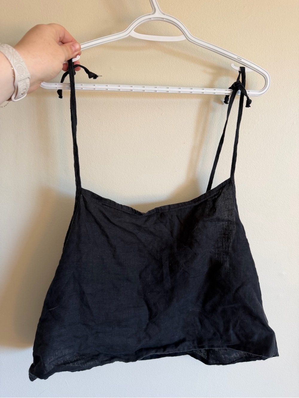 Black Tie-Shoulder Linen Kai Top